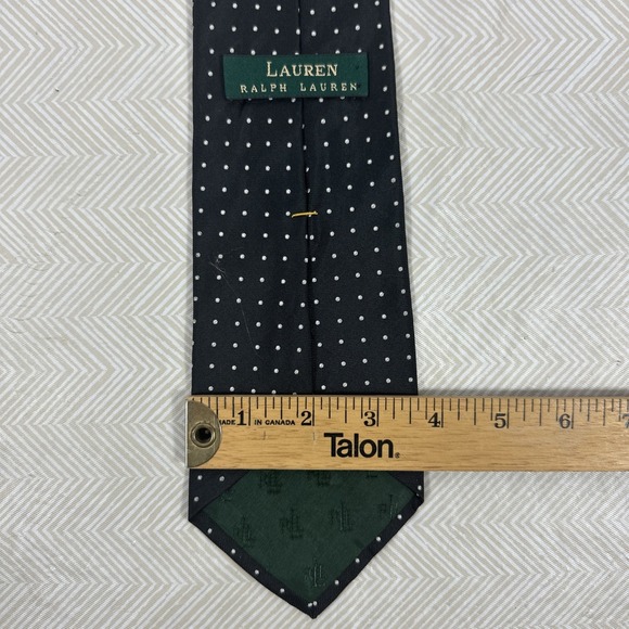 LRL Ralph Lauren Men's Necktie 100% SILK Black/White POLKA DOT Made In USA - Picture 2 of 4